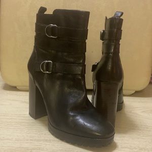 Women Nine West Hywayo Mid Calf Boots Black Side Zip Buckles Platform Heel